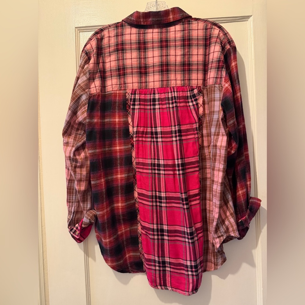 Pilcro Pink and Brown Plaid Button Down Flannel Shirt - Picture 2 of 4